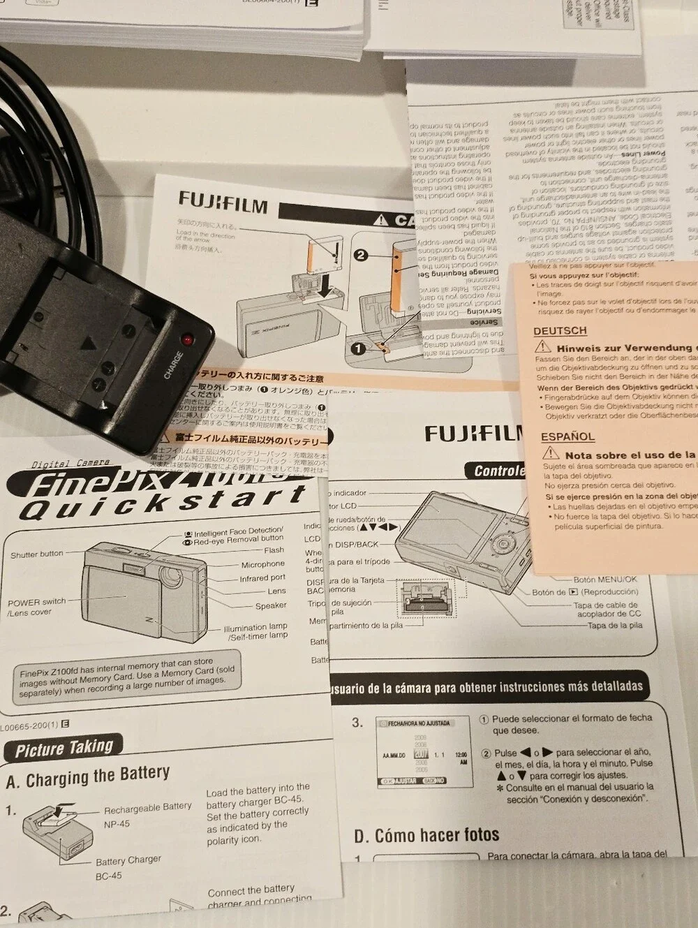 Fujifilm FinePix Z100fd Digital Camera Replacement charger cables and booklets
